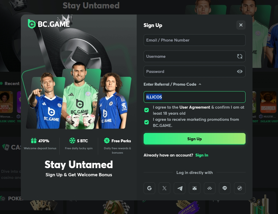 BC Game - €5 Gratis